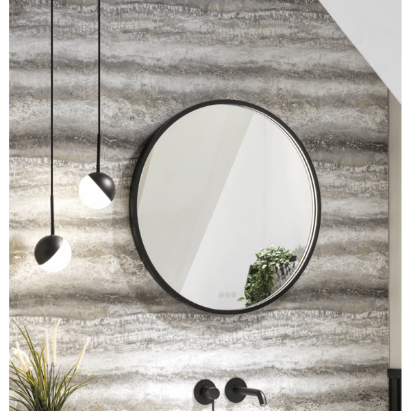 Estoril Round Mirror with Black Frame & Integrated LED Light - 750mm - Image 2